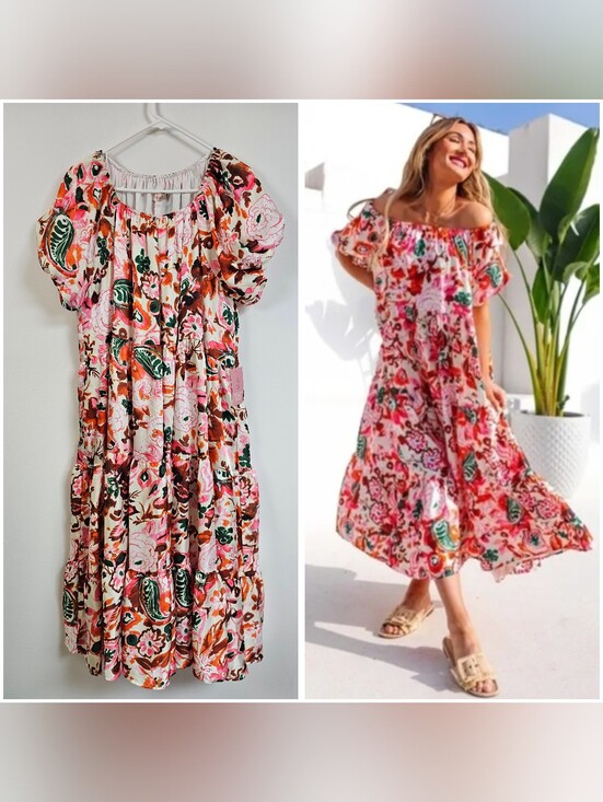 Ivy City Co Dresses & Skirts - Ivy City Co Harvey Floral Paisley Puff Sleeve Flowy Midi Dress